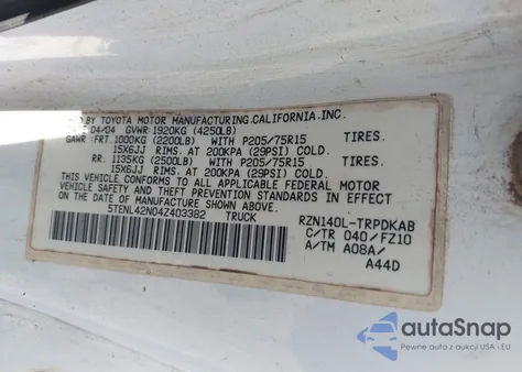 2004 Toyota Tacoma z USA, uszkodzony, nr VIN 5TENL42N04Z403382